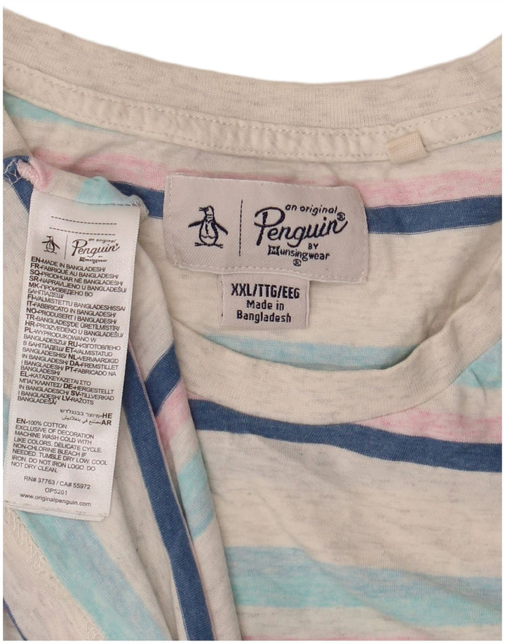 Penguin T-Shirt Homme Top 2XL Coton Rayé Blanc