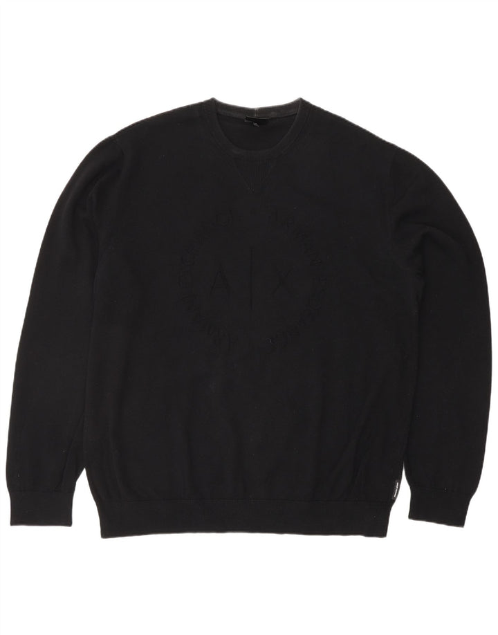 ARMANI EXCHANGE Pull graphique à col rond pour homme en coton noir Large