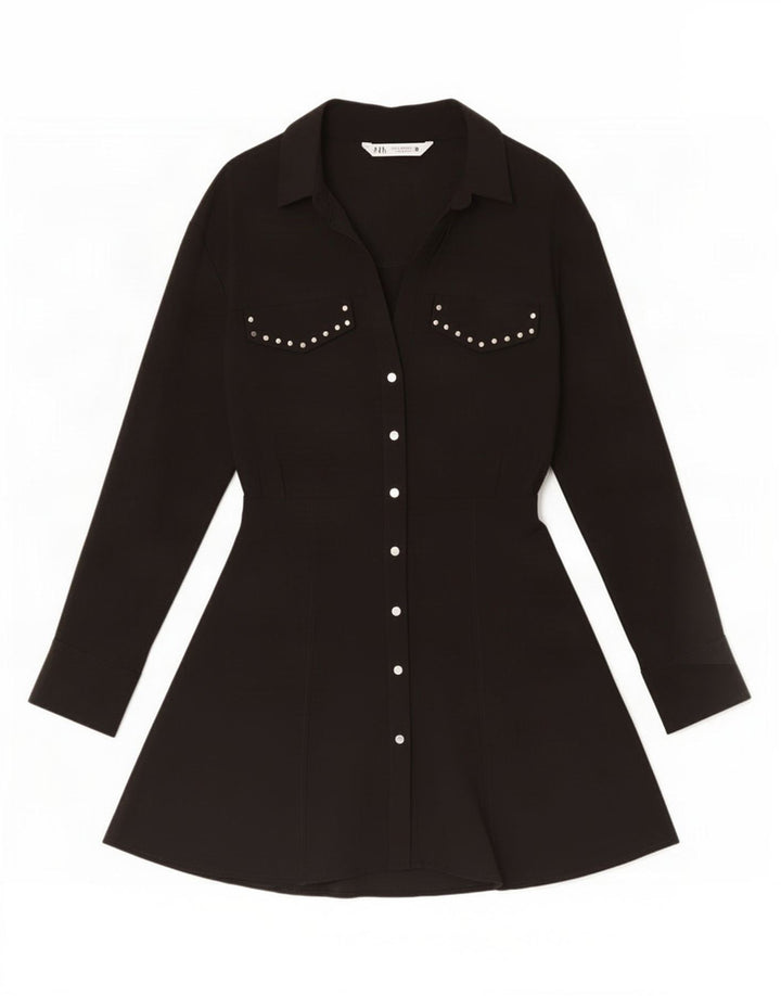 Robe chemise Zara pour femme UK 12 en viscose noire moyenne