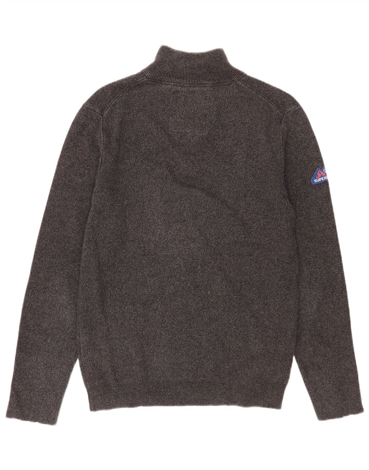 Superdry Pull Col Zippé Homme Gris Moyen Moucheté Coton