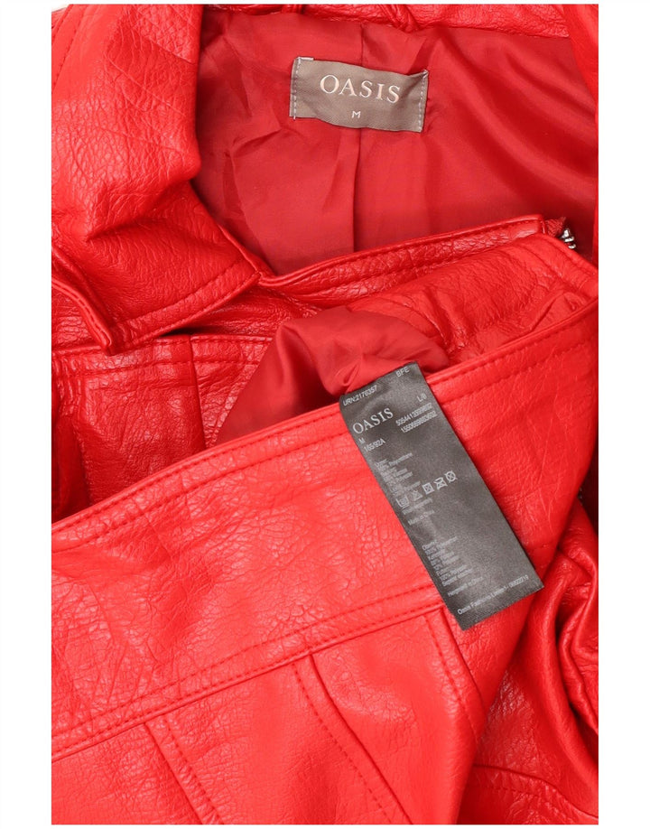 Oasis Veste de motard en simili cuir pour femme UK 12 Rouge moyen Polyuréthane
