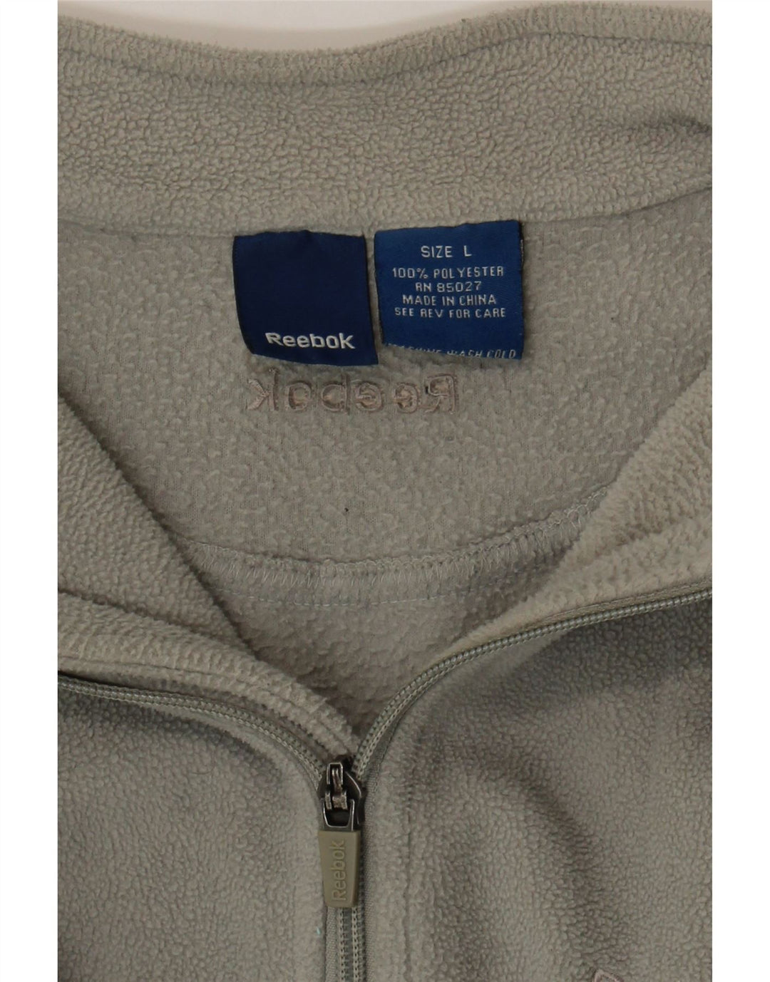 REEBOK Mens Zip Neck Fleece Jumper Large Grey Polyester Vintage Reebok and Second-Hand Reebok from Messina Hembry 