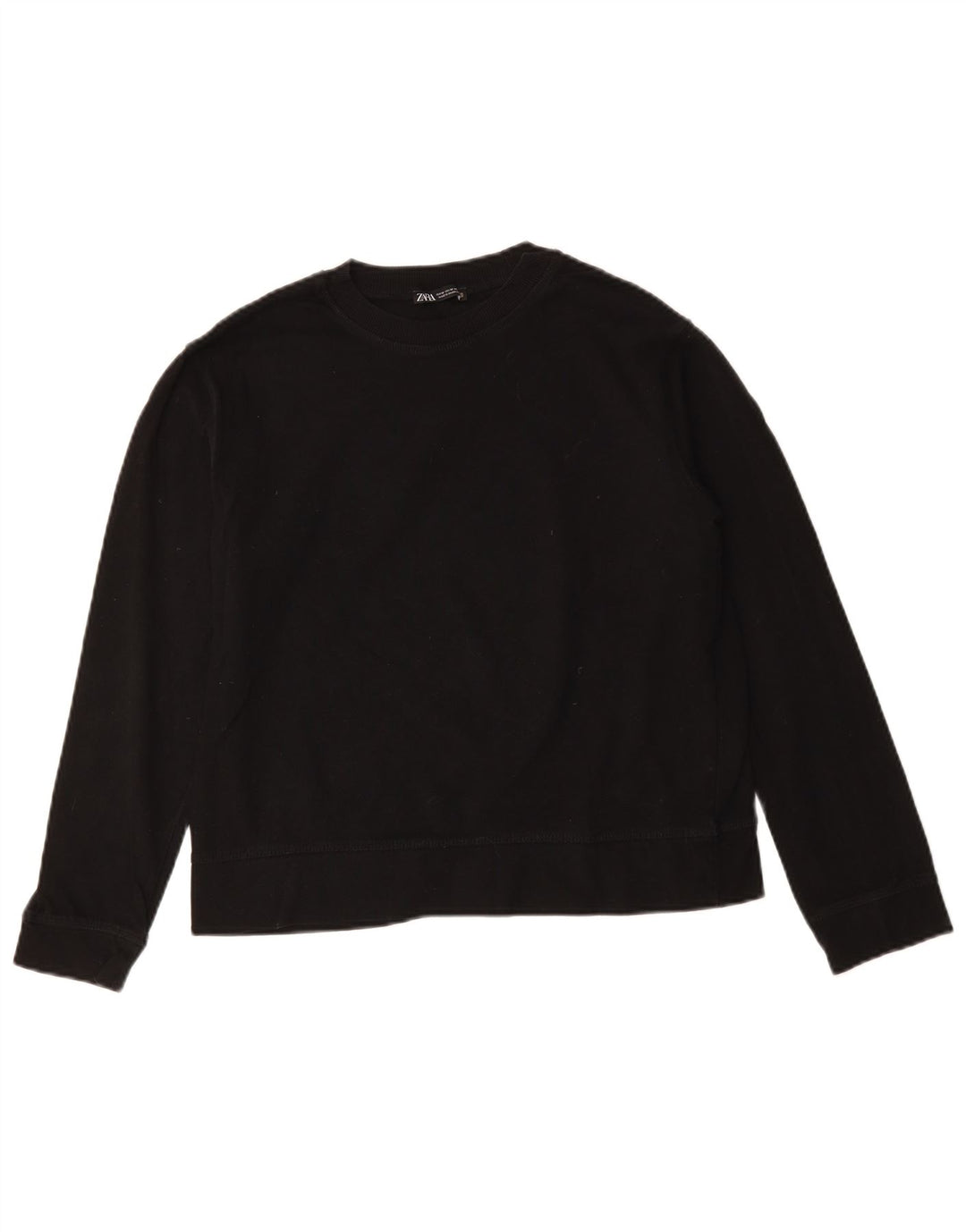 ZARA Womens Crop Sweatshirt Jumper UK 14 Medium Black Cotton