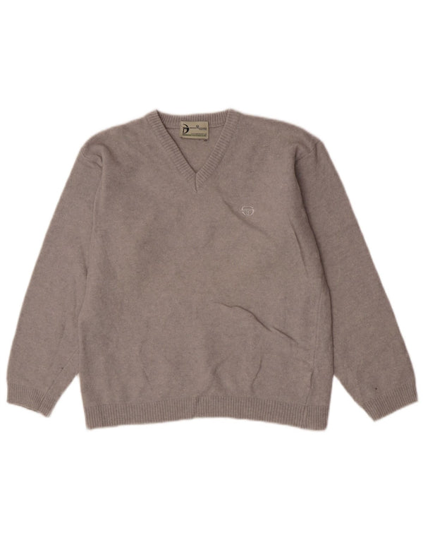 Sergio Tacchini Pull col V pour femme UK 12 Laine gris moyen