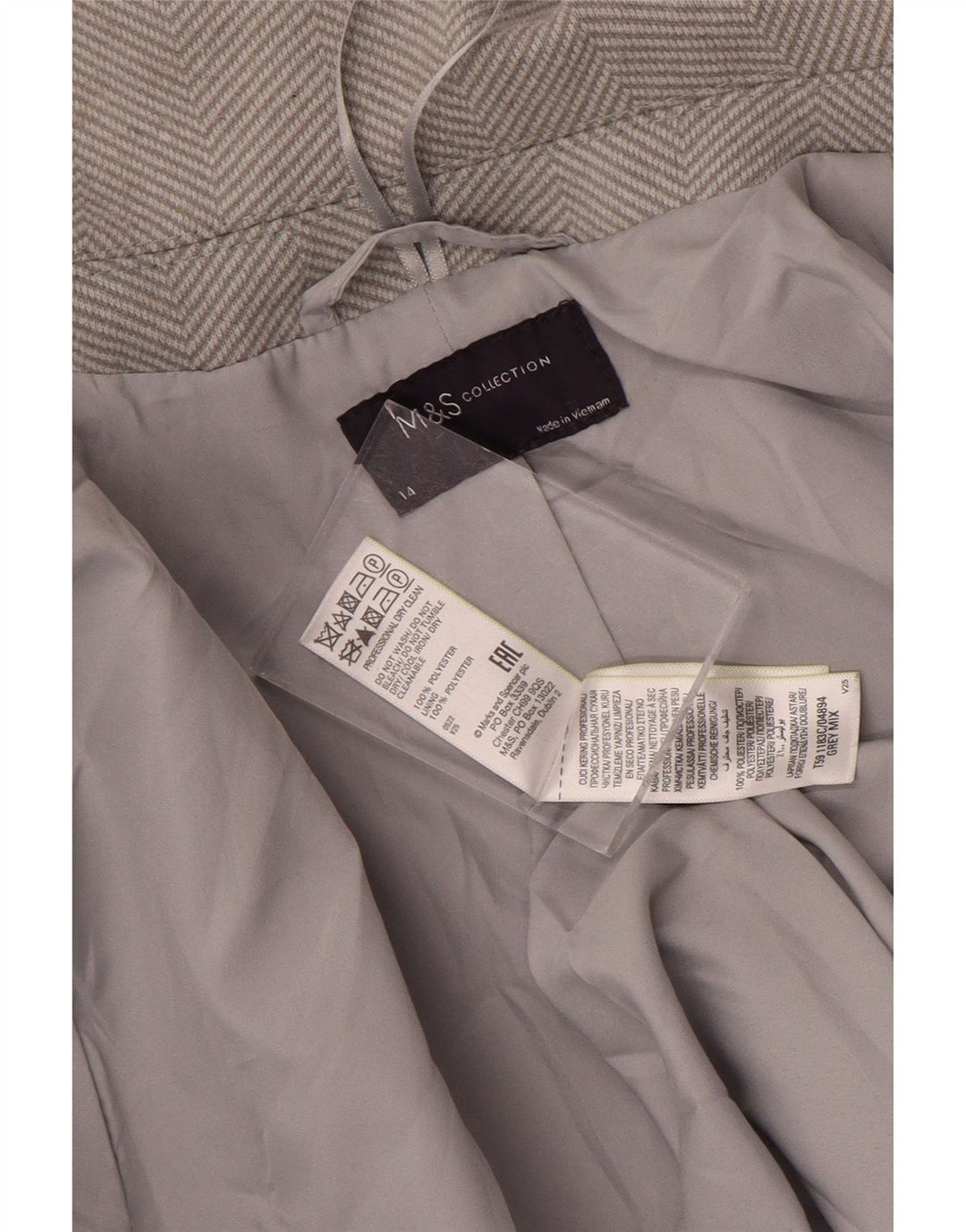 Marks & Spencer Manteau pour femme UK 44 Large Gris à chevrons Polyester