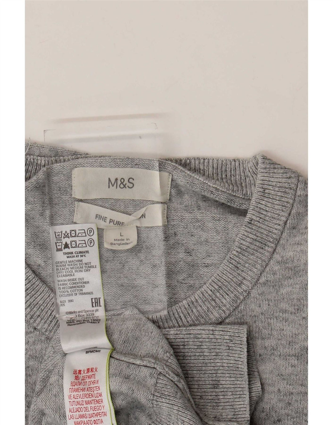 Marks & Spencer Pull à col rond pour homme en coton moucheté gris grand