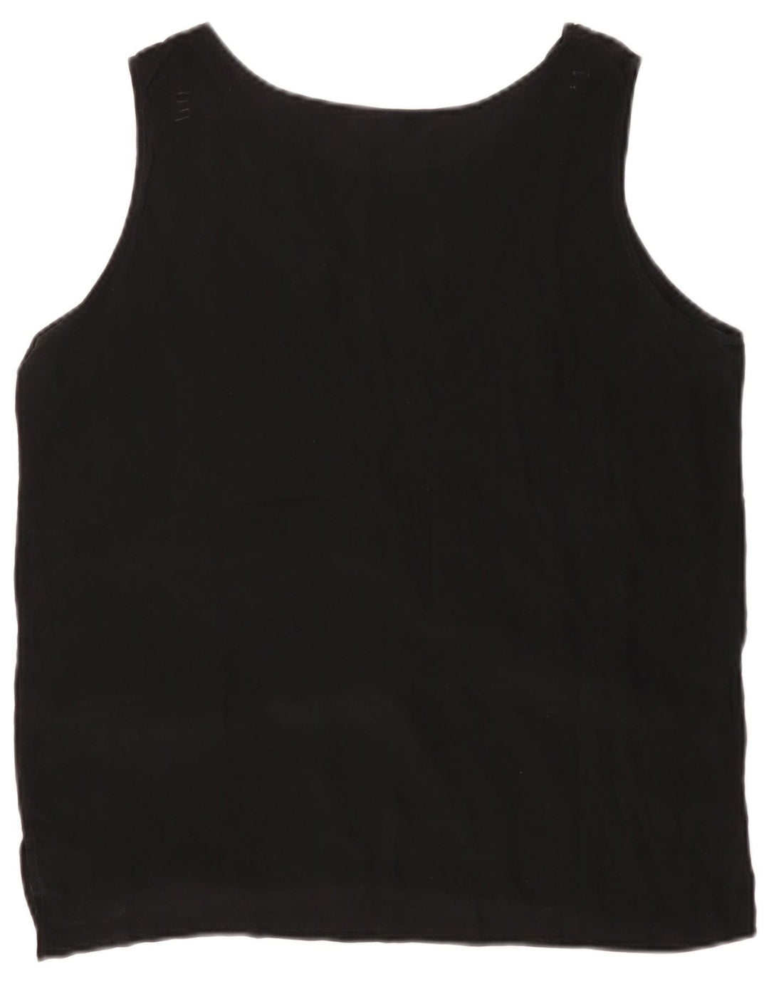 VINTAGE Femme Chemisier sans manches Top UK 14 Soie noire moyenne