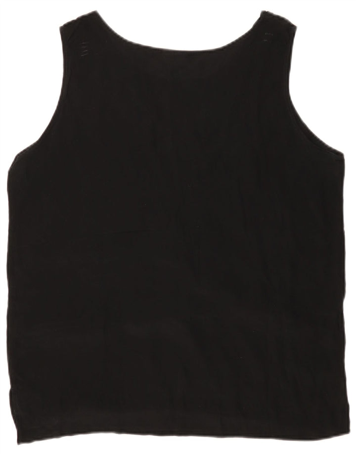 VINTAGE Femme Chemisier sans manches Top UK 14 Soie noire moyenne