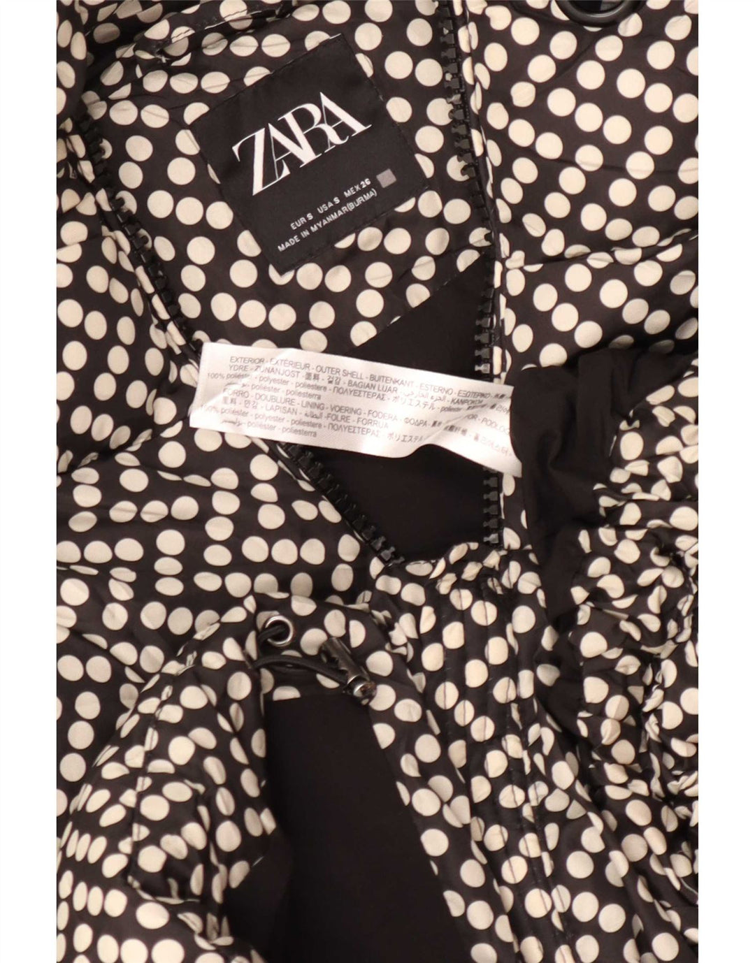Zara Veste matelassée surdimensionnée à capuche pour femme UK 10 Petit pois noir