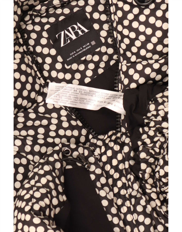 Zara Veste matelassée surdimensionnée à capuche pour femme UK 10 Petit pois noir