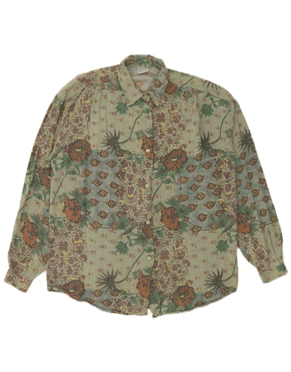 BENETTON Chemise Femme UK 18 XL Vert Floral Viscose