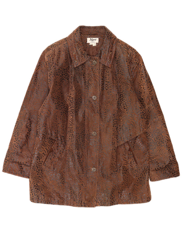 Yuppie Veste en cuir pour femme UK 18 XL Marron Imprimé animal