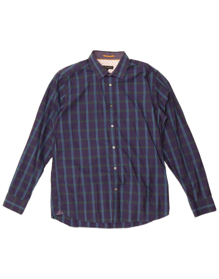 Ted Baker Chemise Homme Taille 4 Grand Bleu Marine à Carreaux Coton