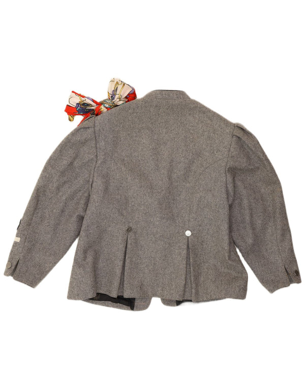 vintage Femmes Trachten 3/4 Manches Blazer Veste UK 14 Gris Moyen