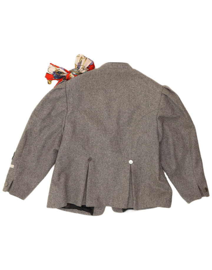 vintage Femmes Trachten 3/4 Manches Blazer Veste UK 14 Gris Moyen
