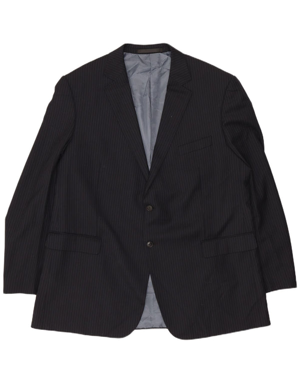 Marks & Spencer Veste blazer longue pour homme UK 48 2XL Bleu marine à fines rayures