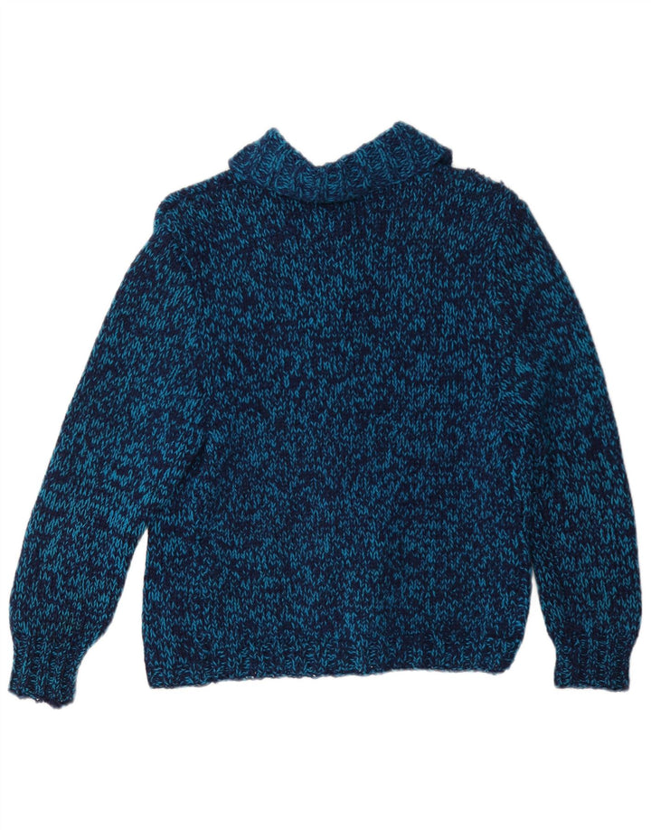 vintage Femme Cardigan Pull UK 12 Bleu Moyen Moucheté