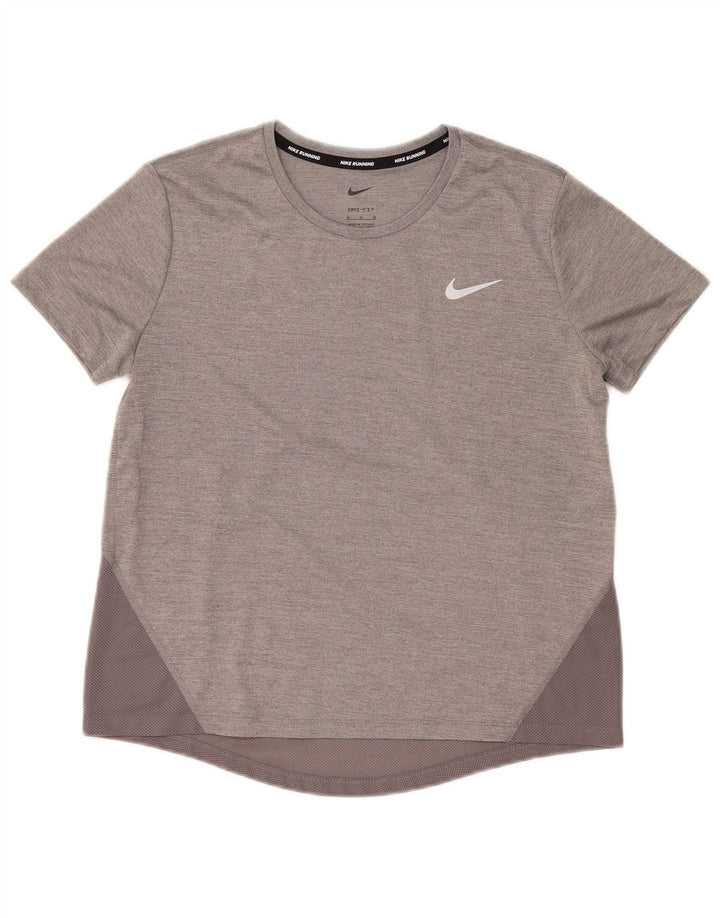 Nike Womens Dri Fit T-Shirt Top UK 14 Gris Moyen Colorblock Polyester