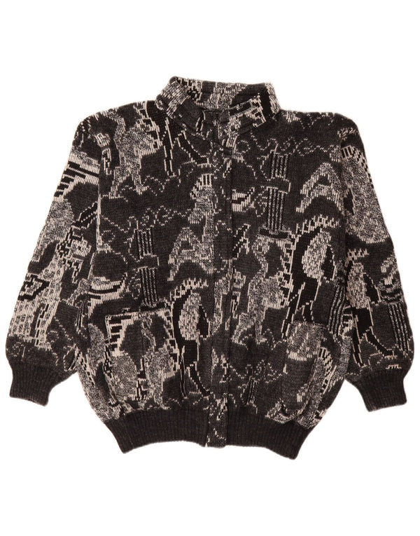 vintage Femme Cardigan Pull UK 18 XL Laine Géométrique Noire