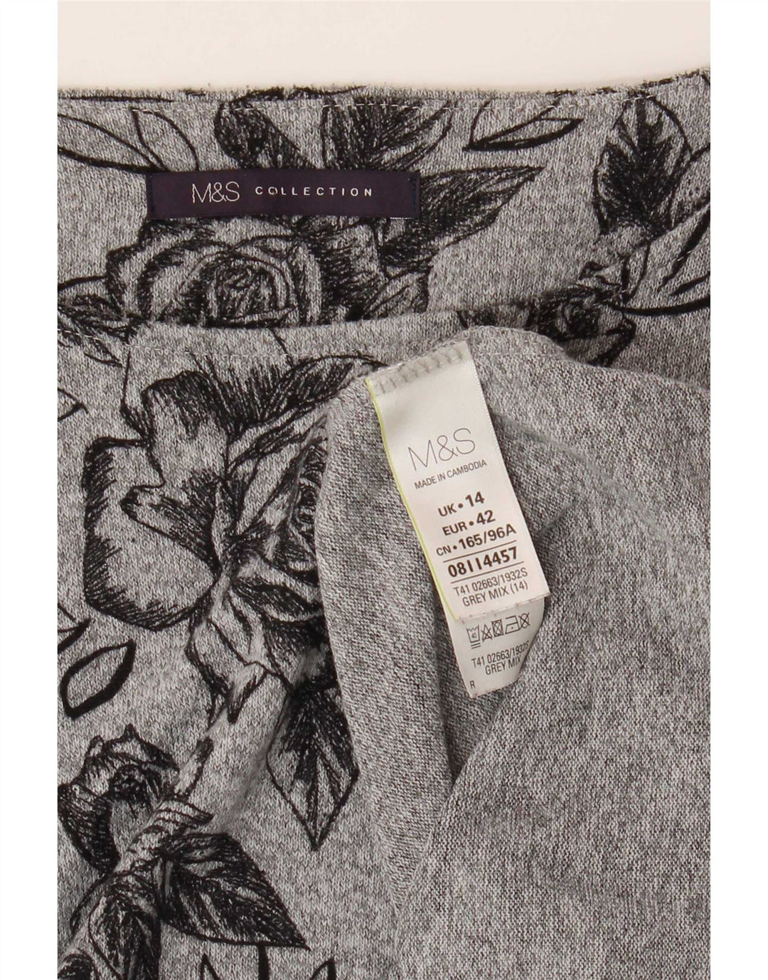 Marks & Spencer Haut Femme Manches 3/4 UK 14 Grand Gris Floral Polyester