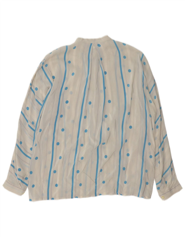 vintage Femme Chemise Blouse UK 16 Grand Pois Blanc