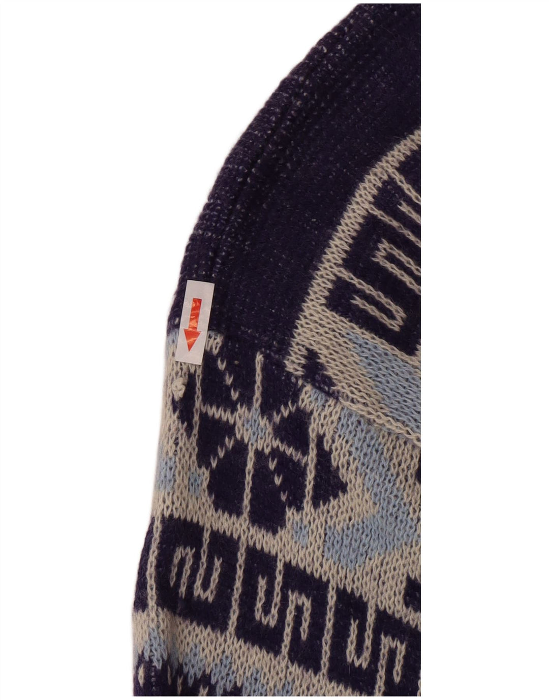 vintage Mens Crew Neck Jumper Pull Moyen Bleu Marine Géométrique