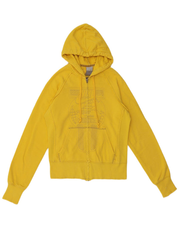 Nike Pull à capuche zippé graphique pour femme UK 12 Coton jaune moyen