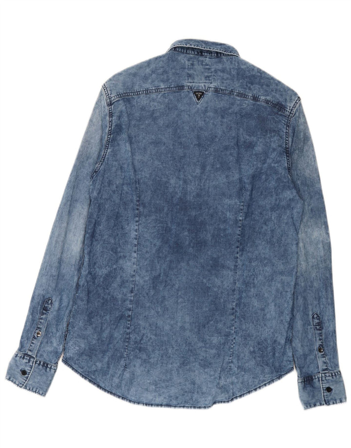 Guess Chemise en Jean Coupe Regular Délavé à l'acide Homme Bleu Moyen Coton