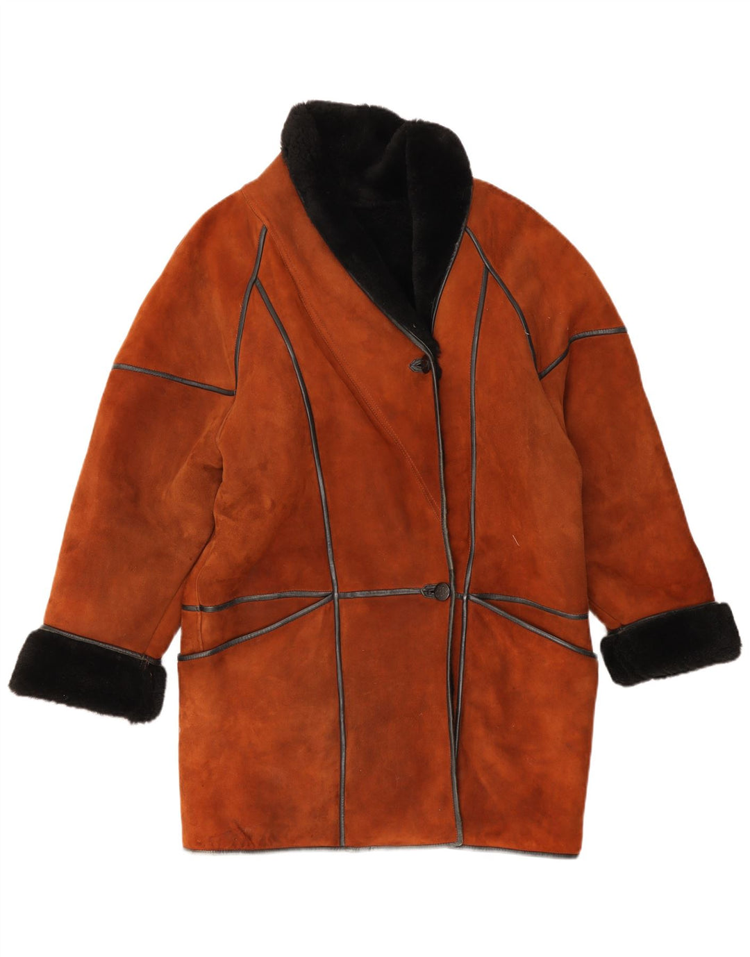 vintage Femme Manteau en peau de mouton surdimensionné EU 38 Brun Moyen