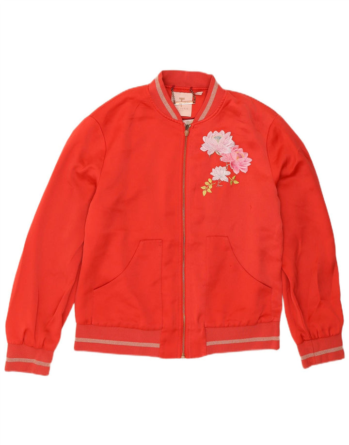 Ted Baker Veste Bomber Femme UK 12 Polyester Floral Rouge Moyen