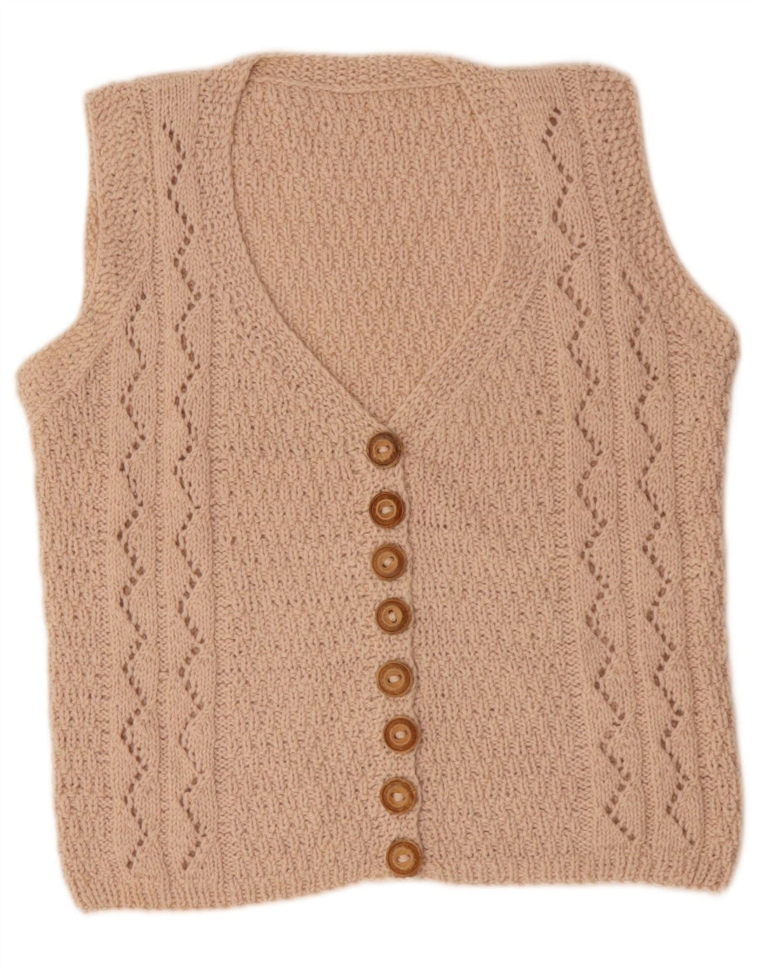 VINTAGE Pull cardigan sans manches femme UK 14 Beige moyen