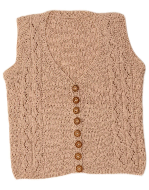 VINTAGE Pull cardigan sans manches femme UK 14 Beige moyen
