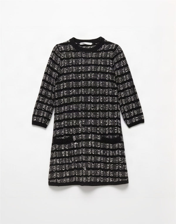 Zara Robe pull surdimensionnée à manches 3/4 pour femme UK 10 Petit carreaux noirs