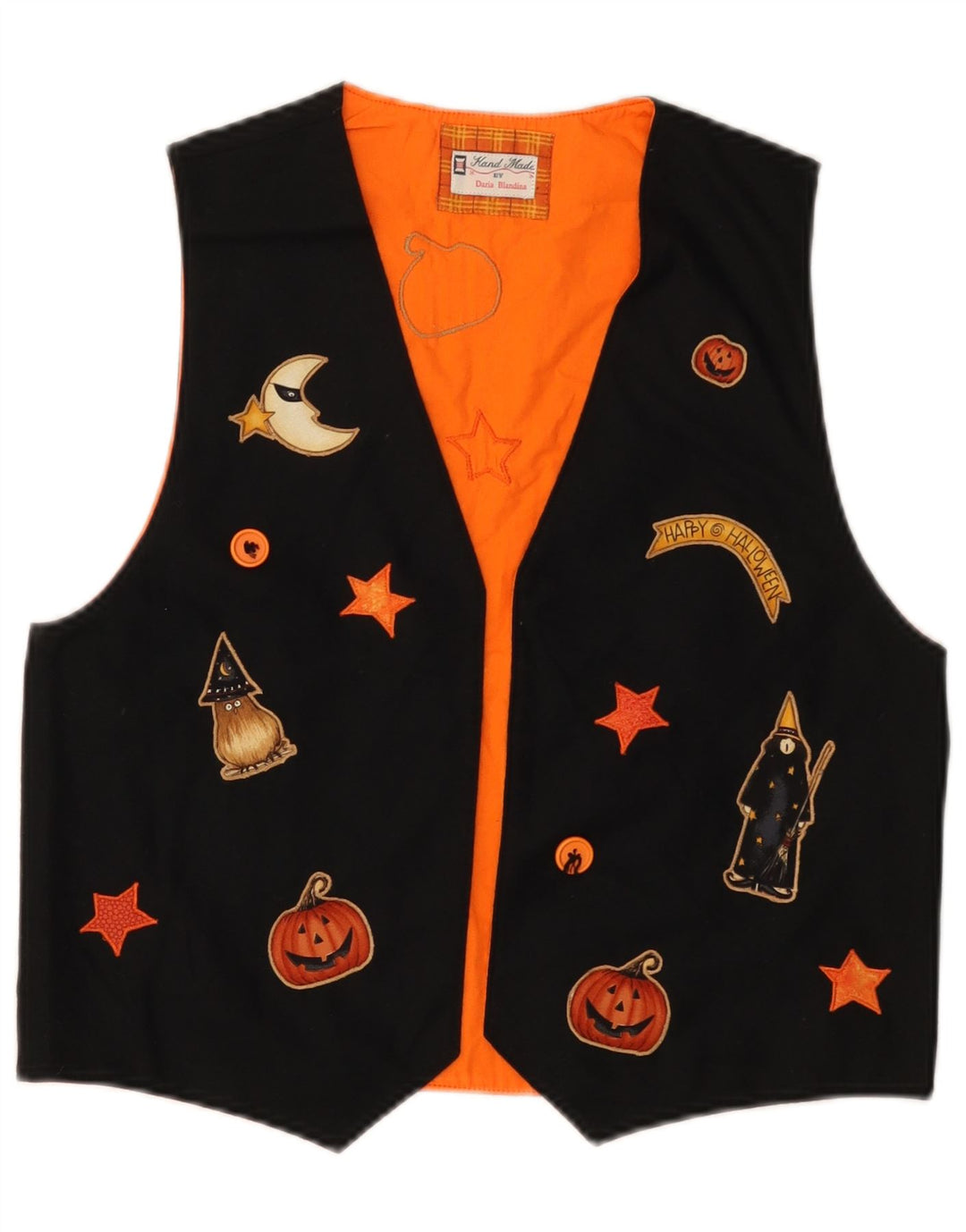 VINTAGE Gilet graphique femme UK 12 Moyen Noir