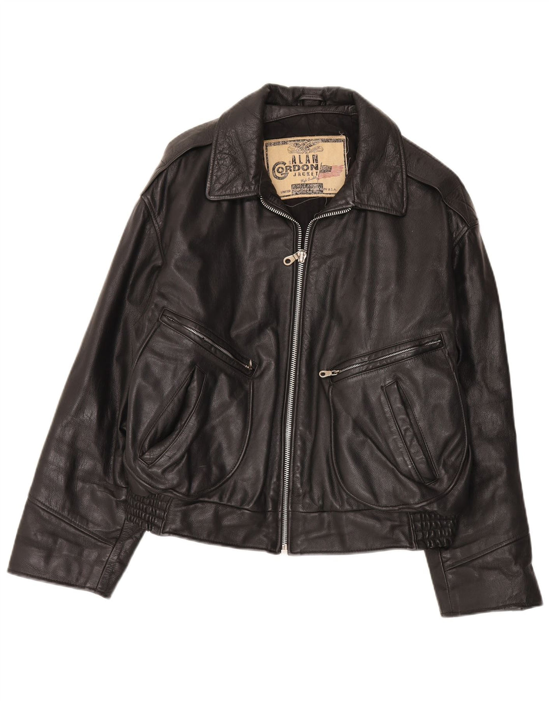 Alan Gordon Veste bomber en cuir pour homme UK 38 Medium Noir