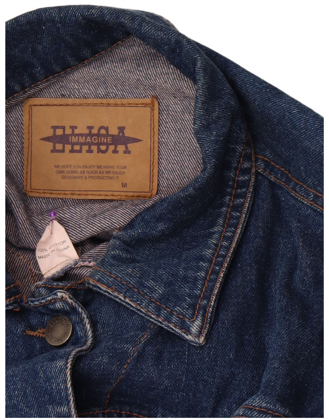 veste en denim crop femme vintage UK 14 coton bleu moyen