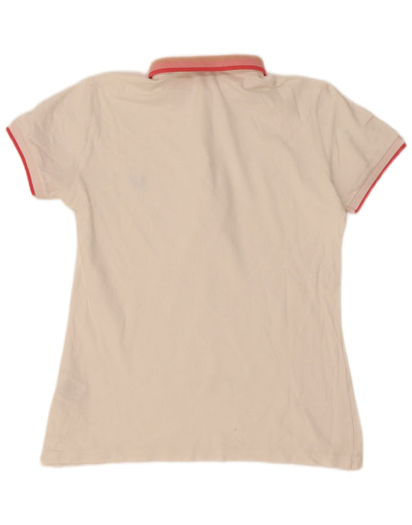 Fred Perry Polo Femme UK 14 Grand Coton Rayé Blanc