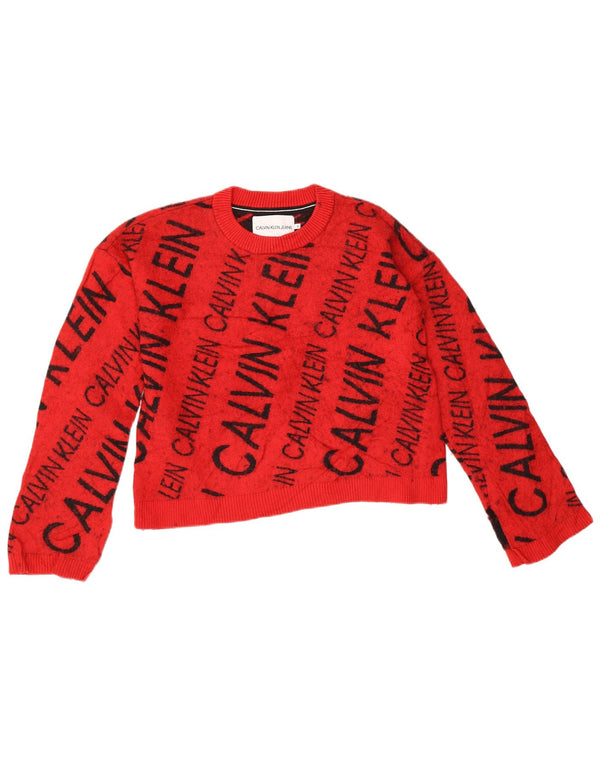 Calvin Klein Jeans Pull graphique à col rond pour femme UK 10 Petit Rouge