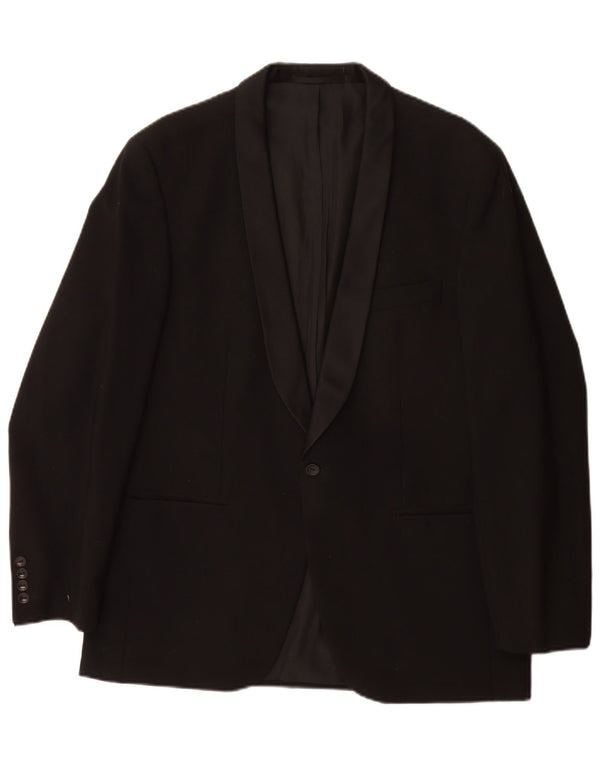 vintage Homme 1 Bouton Blazer Veste EU 50 Grande Laine Noire Noire