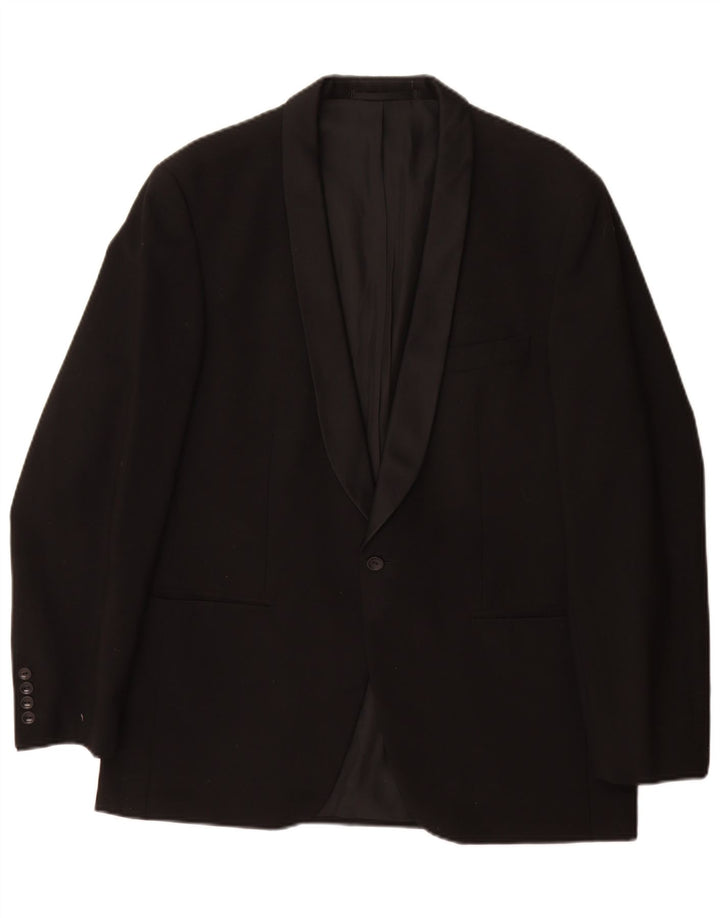 vintage Homme 1 Bouton Blazer Veste EU 50 Grande Laine Noire Noire