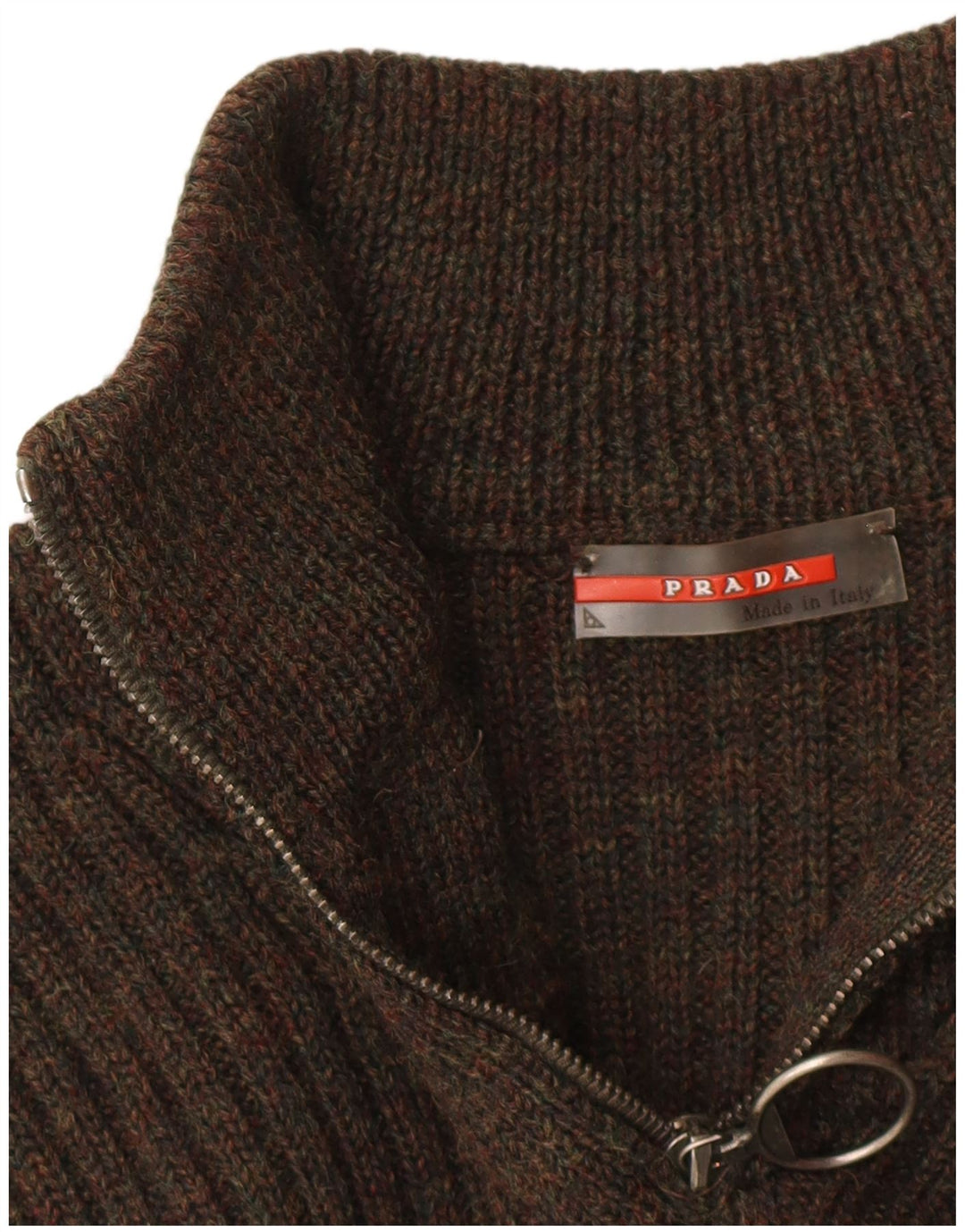 PRADA Pull col zippé pour femme IT 48 XL Laine vierge marron