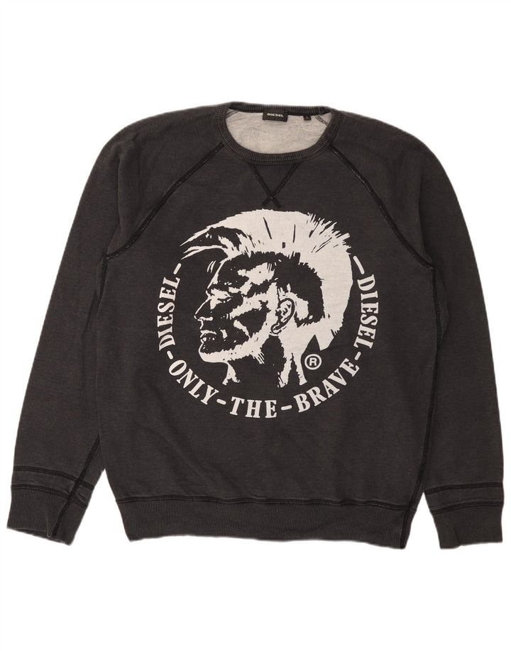 DIESEL Sweat-shirt graphique pour homme, grand, gris, coton