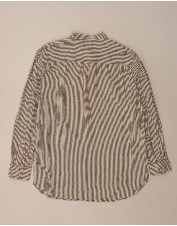 Boden Chemise pull XL en lin à fines rayures marron