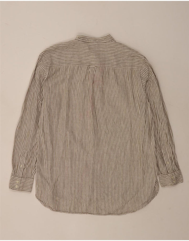 Boden Chemise pull XL en lin à fines rayures marron