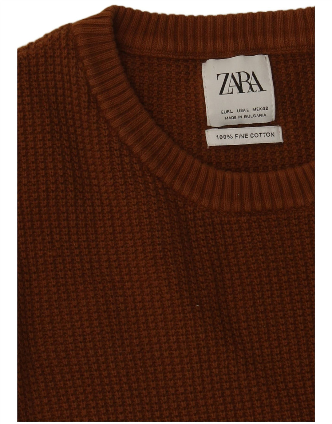 Zara Pull à col rond pour homme en coton marron Large