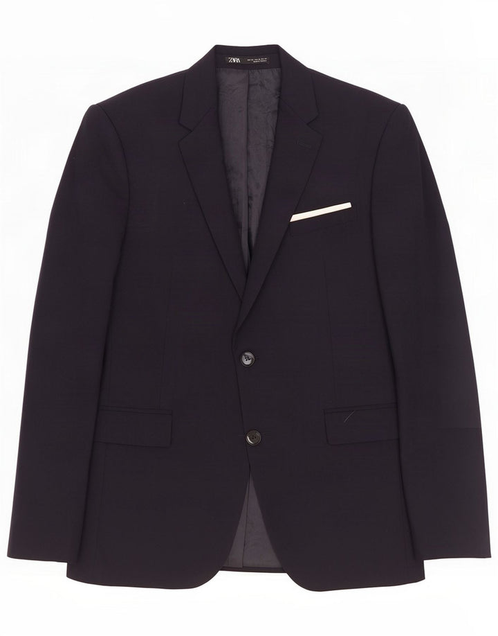 Zara Veste Blazer 2 Boutons Homme EU 46 Petit Bleu Marine Polyester