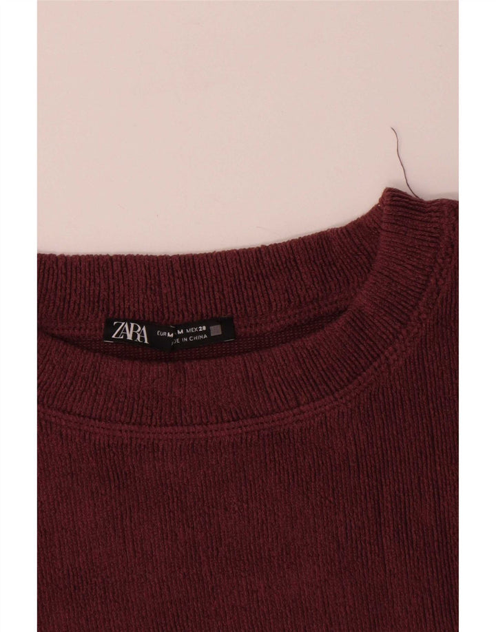 Zara Femme Top Manches Longues UK 14 Polyester Bordeaux Moyen