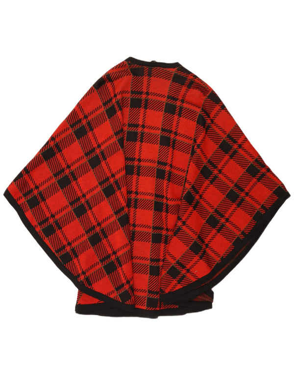vintage Femmes Cape Cardigan Pull Taille Unique Rouge Check Laine