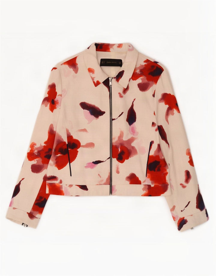 Zara Womens Bomber Jacket UK 18 XL Coton Floral Blanc