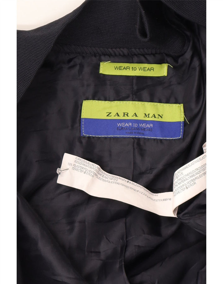 Zara Mens Bomber Jacket UK 38 Medium Bleu Marine Polyester
